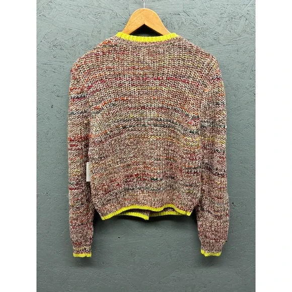 Free People Cardigan Women’s Multi Knit Wool Blend Pullover Neon Trim XS NWT